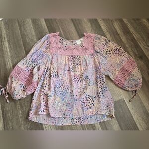 ZAC & RACHEL cottagecore Coastal Cowgirl Pastel Boho Puff Sleeve Blouse Top